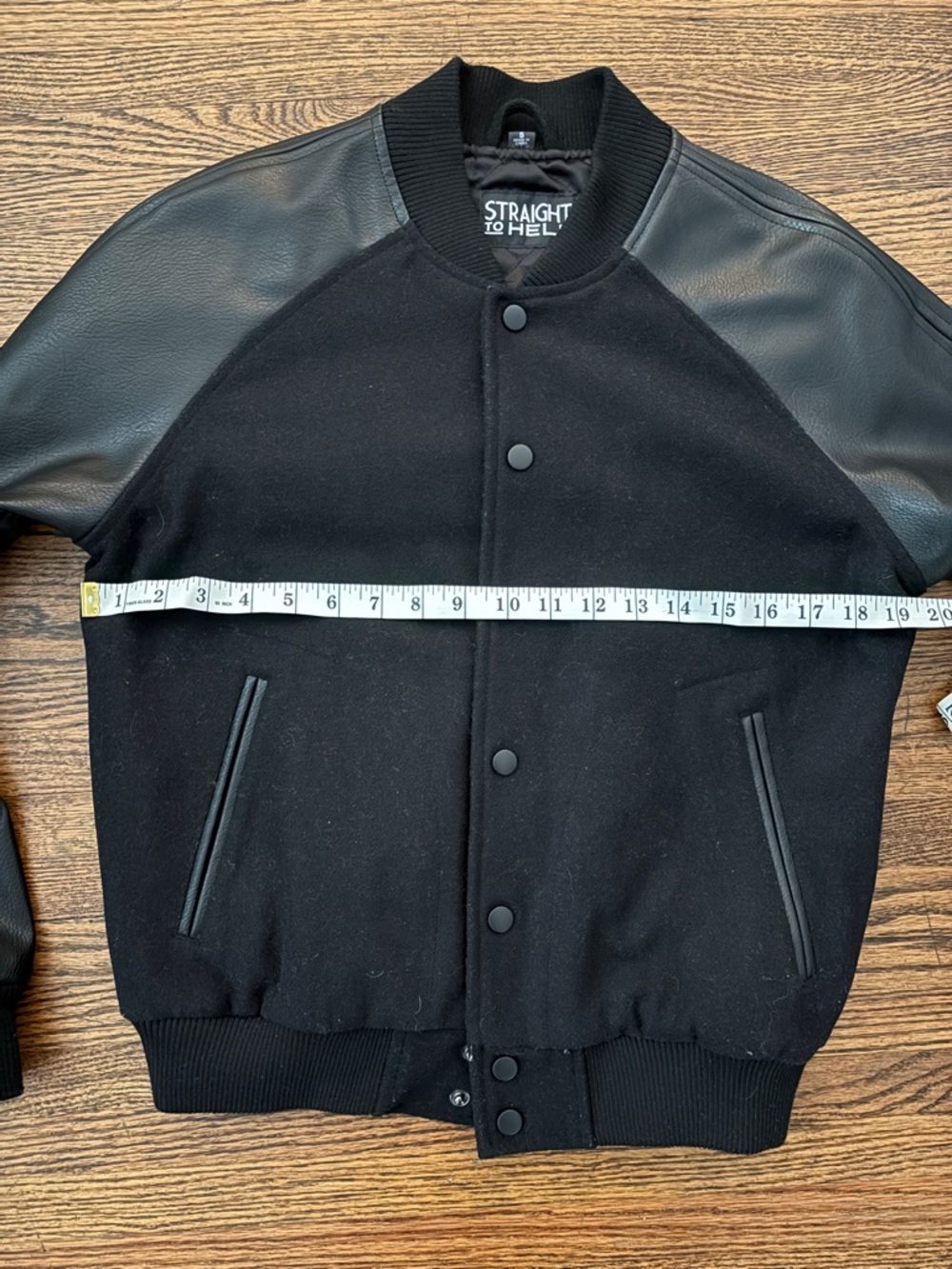 Straight to Hell Bomber with Faux Leather Sleeves - Picture 3 of 4